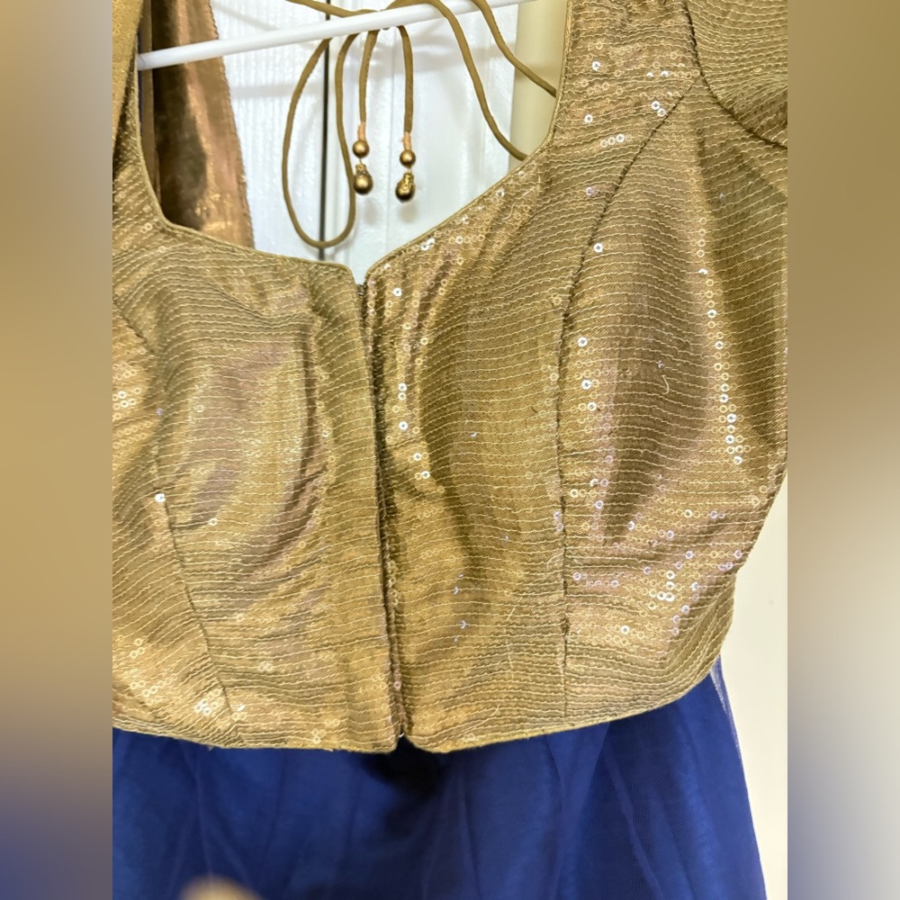 Regal Navy Blue & Gold Sequin Lehengha Choli with Dupatta | Size Small - Picture 5 of 7